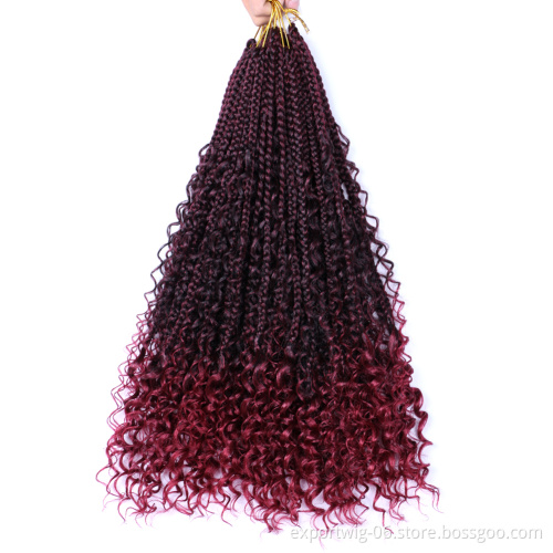 Crochet Hair river Box Braids goddess faux nu locs 18Inch Ombre Synthetic Hair Braid curly river box Braiding Hair Extensions